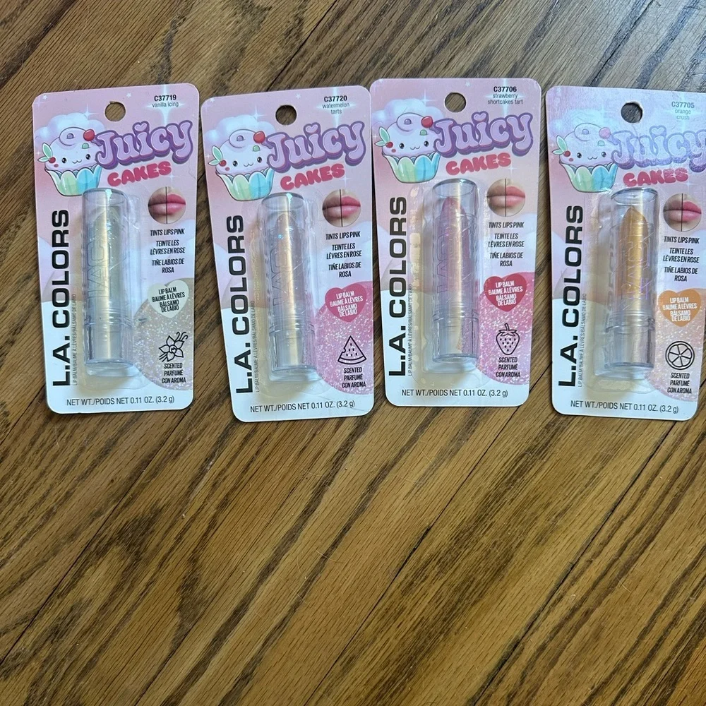 LA Colors Juicy Cakes Full PH Lip Balm Pink Tint Orange Crush, Vanilla Icing